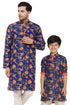 VASTRAMAY Multicolor-Base-Blue And Cream Baap Beta Kurta Set